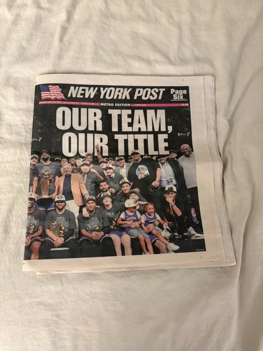 New York Post Knicks June 15 2026 NBA Finals Champions Collectable FULL PAPER
